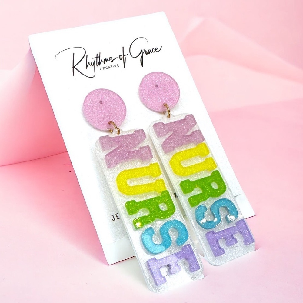 NWT Pediatric Nurse Earrings - Sparkling Pastel Delight for Healthcare Heroes